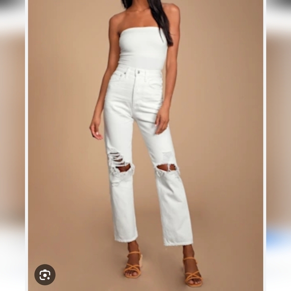 Agolde Denim - Agolde 90's Mid Rise Loose Fit Cropped Jeans White‎